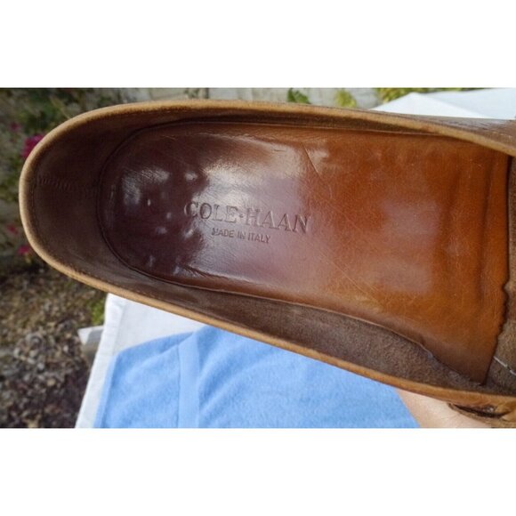 Cole Haan Loafers Tan Soft Leather Tasseled Slip On Shoes size 8.5 Made in Italy main image 10